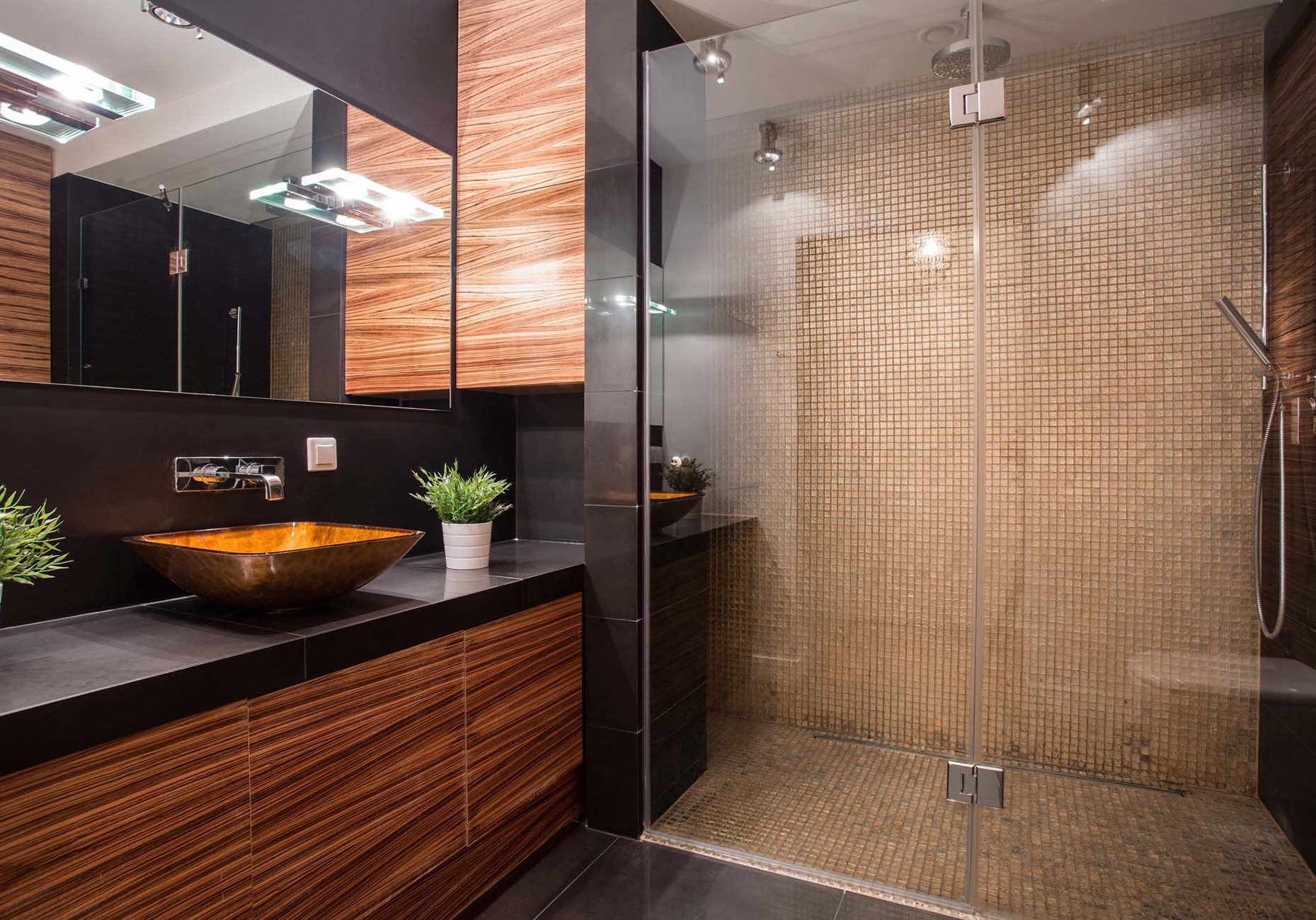 New modern bathroom with fancy shower on the wall